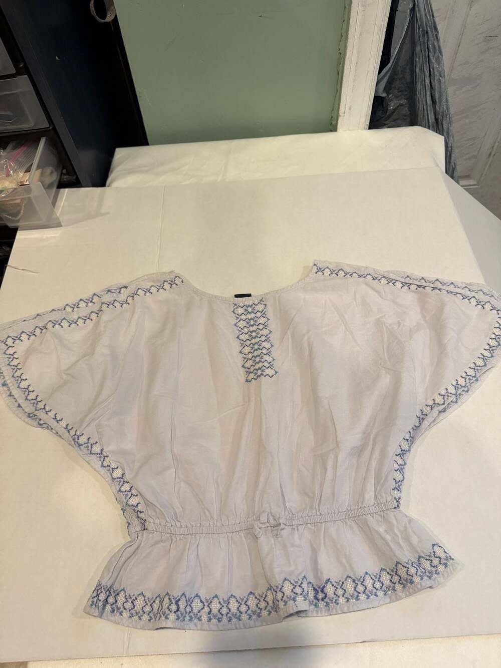 GapKids Girls White Embroidered Short Sleeve Boho Blouse